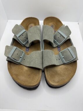 Birkenstock Suede Two-Strap Sandals in Light Gray